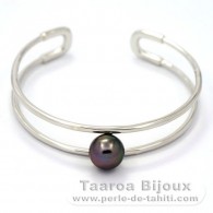 Rhodiated Sterling Silver Bracelet and 1 Tahitian Pearl Round C 10 mm