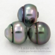 Lot of 3 Tahitian Pearls Ringed B from 10 to 10.2 mm