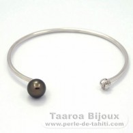 Rhodiated Sterling Silver Bracelet and 1 Tahitian Pearl Round A 8.8 mm