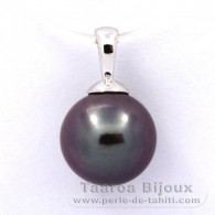 18K Solid White Gold Pendant and 1 Tahitian Pearl Round B 9.6 mm