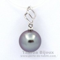 18K Solid White Gold Pendant and 1 Tahitian Pearl Round A 9.4 mm