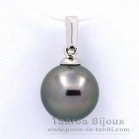 18K Solid White Gold Pendant and 1 Tahitian Pearl Round B 9.4 mm
