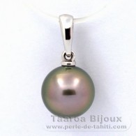 18K Solid White Gold Pendant and 1 Tahitian Pearl Round B 9.3 mm