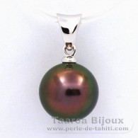 18K Solid White Gold Pendant and 1 Tahitian Pearl Round B 9 mm