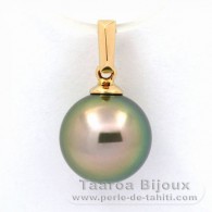 18K solid Gold Pendant and 1 Tahitian Pearl Round B 9.4 mm