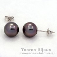 18K Solid White Gold Earrings and 2 Tahitian Pearls Round B 8.4 mm
