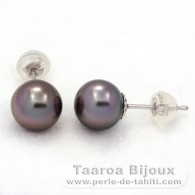 18K Solid White Gold Earrings and 2 Tahitian Pearls Round B 8 mm