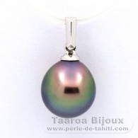 18K Solid White Gold Pendant and 1 Tahitian Pearl Semi-Baroque B+ 9.6 mm