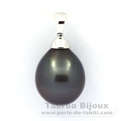 18K Solid White Gold Pendant and 1 Tahitian Pearl Semi-Baroque A 11.7 mm