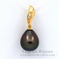 18K solid Gold Pendant + 2 diamonds 0.018 carats HS1 and 1 Tahitian Pearl Semi-Baroque A 10.7 mm