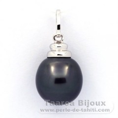 18K Solid White Gold Pendant and 1 Tahitian Pearl Semi-Baroque B 11.5 mm
