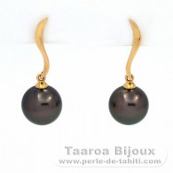 18K solid Gold Earrings and 2 Tahitian Pearls Round B 9.4 mm