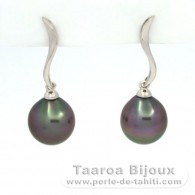 Rhodiated Sterling Silver Earrings and 2 Tahitian Pearls Semi-Baroque B 9.3 mm