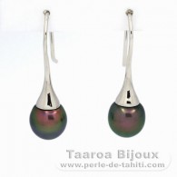Rhodiated Sterling Silver Earrings and 2 Tahitian Pearls Semi-Baroque A 9.3 mm
