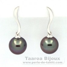 18K Solid White Gold Earrings and 2 Tahitian Pearls Round B 8.7 and 8.8 mm