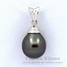 Rhodiated Sterling Silver Pendant and 1 Tahitian Pearl Semi-Baroque B 9.5 mm