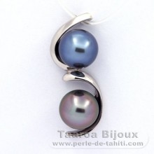 Rhodiated Sterling Silver Pendant and 2 Tahitian Pearls Semi-Baroque B+ 9.5 mm