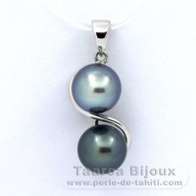 Rhodiated Sterling Silver Pendant and 2 Tahitian Pearls Semi-Baroque B 8 mm