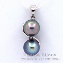 Rhodiated Sterling Silver Pendant and 2 Tahitian Pearls Semi-Baroque C 8 and 8.2 mm
