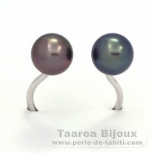 Rhodiated Sterling Silver Ring and 2 Tahitian Pearls Round C+ 8.3 and 8.4 mm