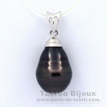 Rhodiated Sterling Silver Pendant and 1 Tahitian Pearl Ringed C 10.4 mm