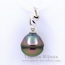 Rhodiated Sterling Silver Pendant and 1 Tahitian Pearl Ringed B 11.4 mm