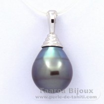 Rhodiated Sterling Silver Pendant and 1 Tahitian Pearl Ringed B 11.6 mm