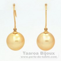 18K solid Gold Earrings and 2 Australian Pearls Semi Round B & C 11.2 mm