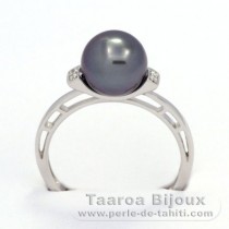 Rhodiated Sterling Silver Ring and 1 Tahitian Pearl Round C 8.6 mm