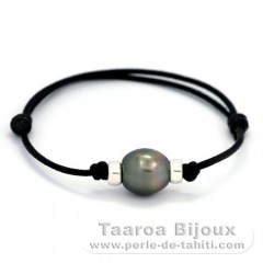 Waxed Cotton Bracelet and 1 Tahitian Pearl Semi-Baroque B 11.3 mm