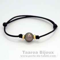 Waxed Cotton Bracelet and 1 Tahitian Pearl Near-Round C 10.6 mm