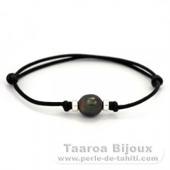 Waxed Cotton Bracelet and 1 Tahitian Pearl Semi-Baroque B 9.8 mm