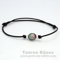 Waxed Cotton Bracelet and 1 Tahitian Pearl Semi-Baroque B 9.3 mm