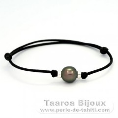 Waxed Cotton Bracelet and 1 Tahitian Pearl Semi-Baroque A 10.2 mm