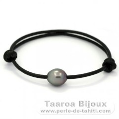 Leather Bracelet and 1 Tahitian Pearl Semi-Baroque A 10 mm