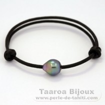 Leather Bracelet and 1 Tahitian Pearl Semi-Baroque B+ 10 mm