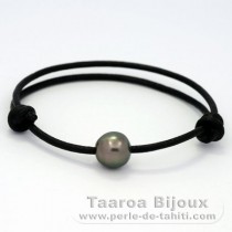 Leather Bracelet and 1 Tahitian Pearl Semi-Baroque C 10.1 mm