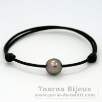 Waxed Cotton Bracelet and 1 Tahitian Pearl Semi-Baroque C 9.7 mm
