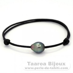 Waxed Cotton Bracelet and 1 Tahitian Pearl Semi-Baroque B 9.8 mm