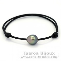 Waxed Cotton Bracelet and 1 Tahitian Pearl Semi-Baroque B 9.8 mm