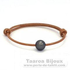 Leather Bracelet and 1 Tahitian Pearl Round C 10.6 mm