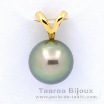 18K solid Gold Pendant and 1 Tahitian Pearl Round A 9.5 mm