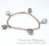 Rhodiated Sterling Silver Bracelet and 5 Tahitian Keishis