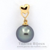18K solid Gold Pendant and 1 Tahitian Pearl Round A 9.9 mm
