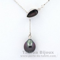 Rhodiated Sterling Silver Necklace and 1 Tahitian Pearl Semi-Baroque A 9.2 mm