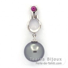 Rhodiated Sterling Silver Pendant and 1 Tahitian Pearl Round C 10.2 mm