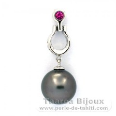 Rhodiated Sterling Silver Pendant and 1 Tahitian Pearl Round C 10.8 mm