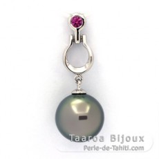 Rhodiated Sterling Silver Pendant and 1 Tahitian Pearl Round C 11.1 mm