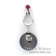 Rhodiated Sterling Silver Pendant and 1 Tahitian Pearl Round C 11.3 mm