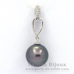 Rhodiated Sterling Silver Pendant and 1 Tahitian Pearl Round C 11.2 mm